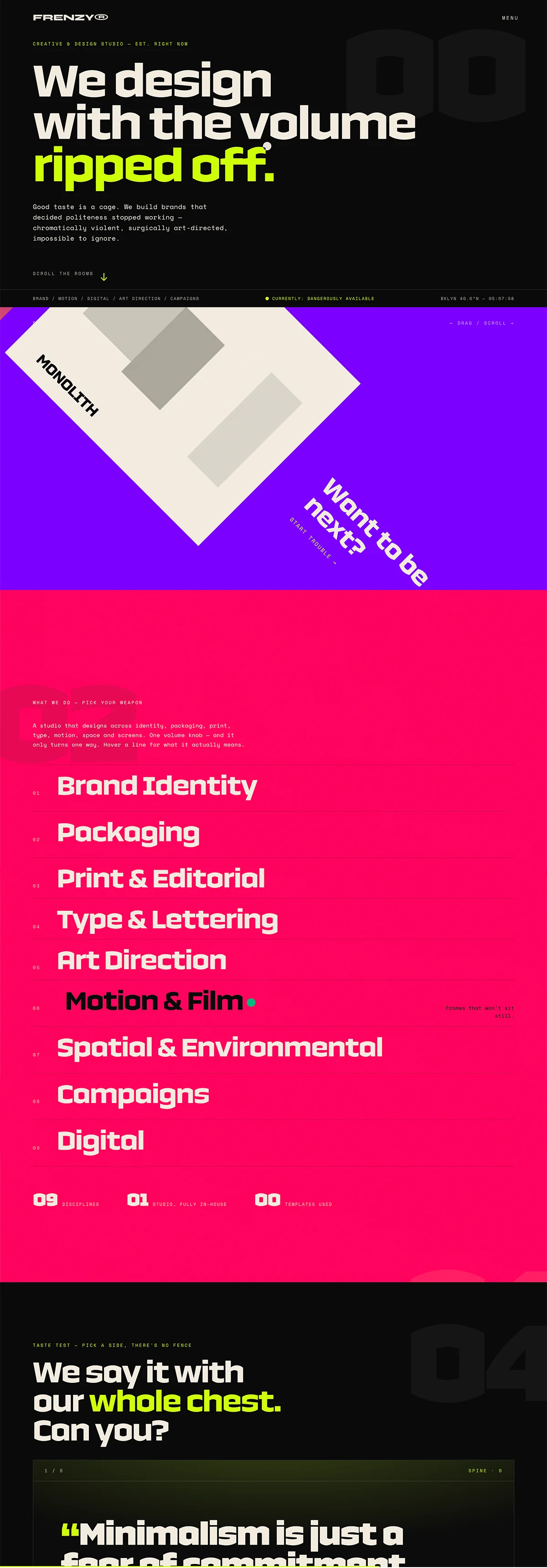 Full-length screenshot of the Frenzy creative-studio website