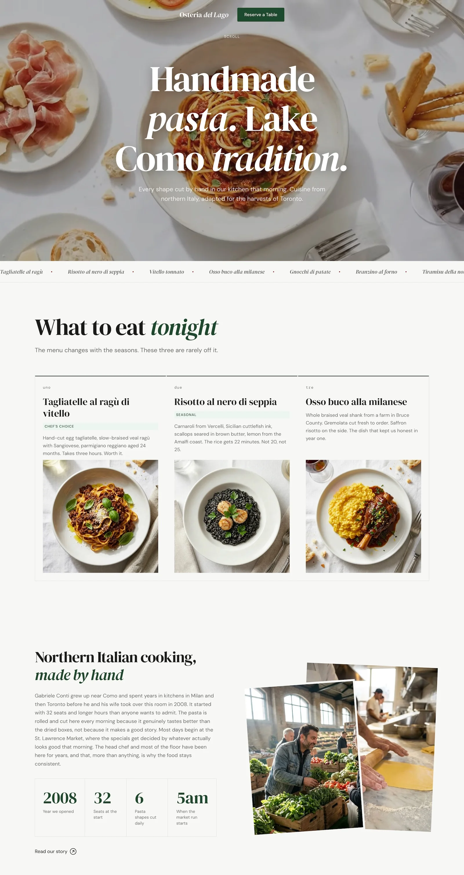 Full-length screenshot of the Osteria del Lago restaurant website