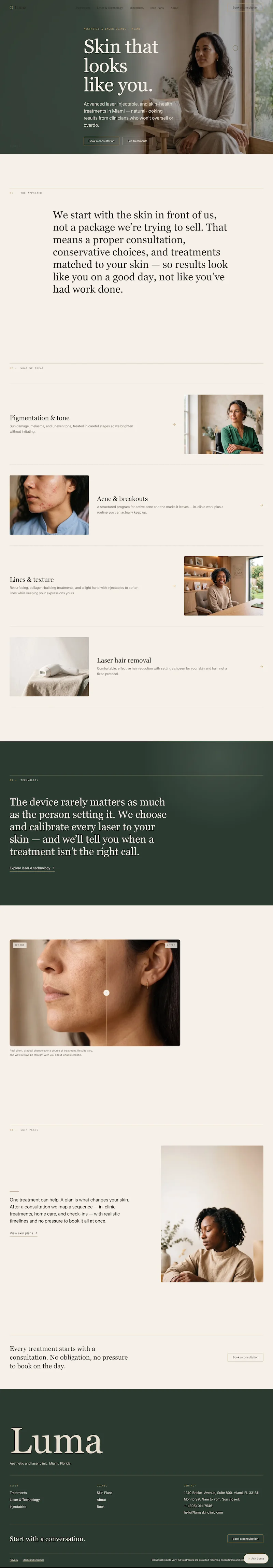 Section crop from the LumaSkin build — calm skincare clinic site
