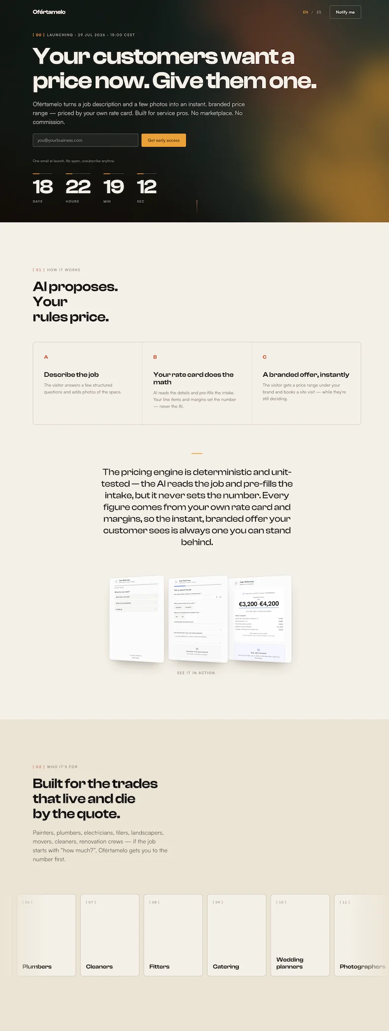 The finished Ofertámelo homepage, live in the browser